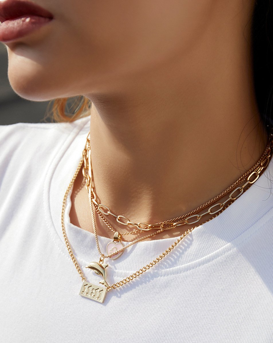 Jewelry Stacked Sweet Cool Digital Necklace Creative Heart-shaped Libra Constellation Whale Multi-layer Necklace Female