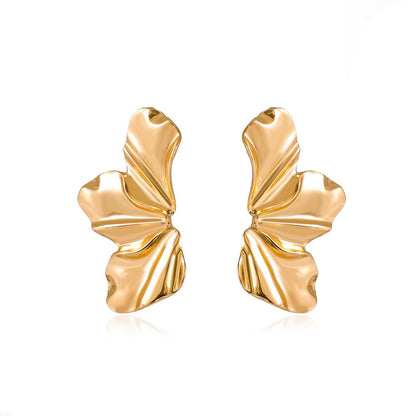 Retro exaggerated golden flower earrings simple temperament matte irregular petal earrings fashion earrings for women