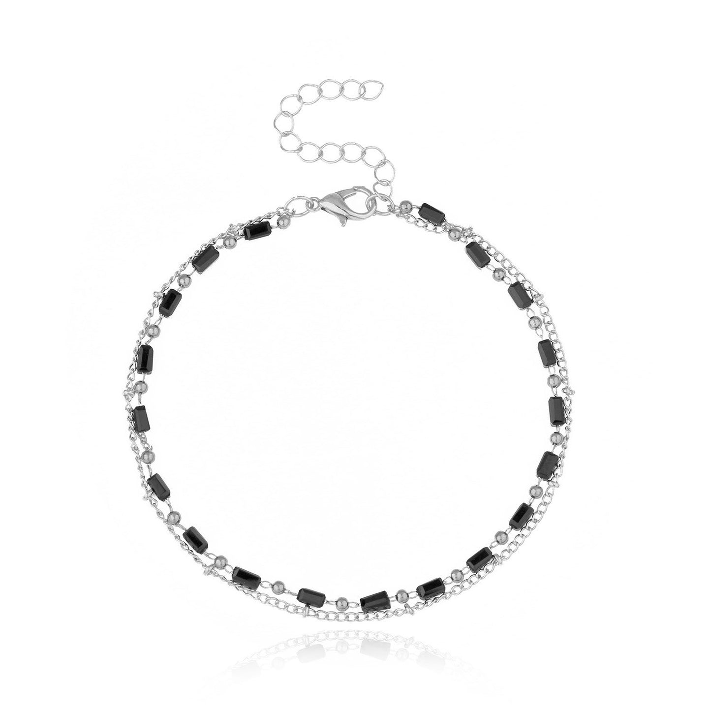 Jewelry Fashion Double Layer Handmade Chain Anklet Female Retro Black Glass Long Bead Beach Anklet