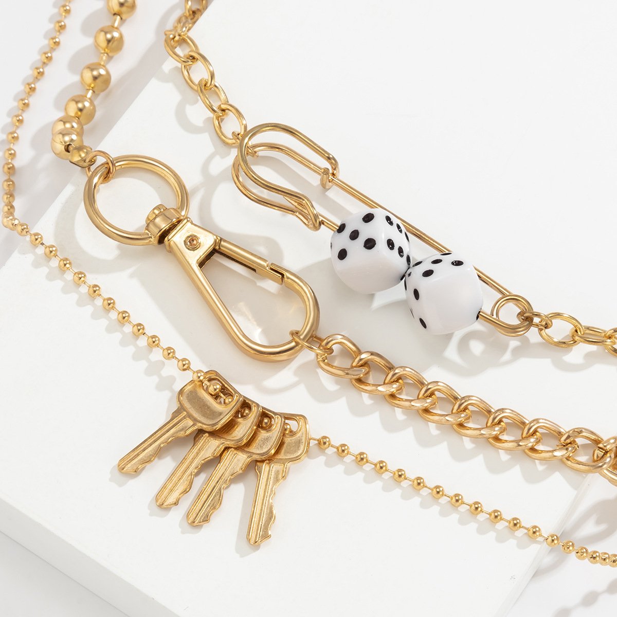 Hip Hop Punk Metal Pin Key Necklace Female Retro Trend Dice Clavicle Chain Necklace