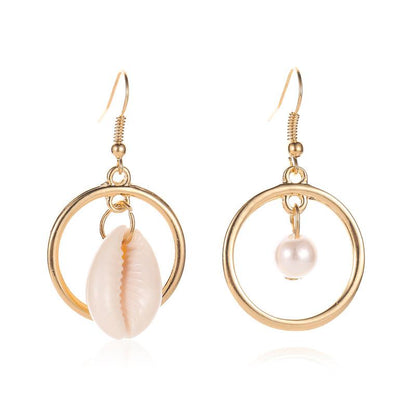 ins ocean conch earrings personality asymmetrical round pearl shell earrings fashion beach accessories