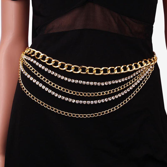 Jewelry exaggerated sexy ball pendant body chain personality retro versatile multi-layer diamond-encrusted waist chain