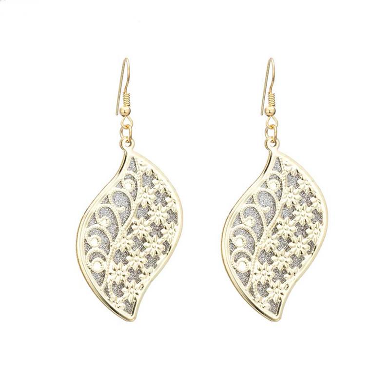 Indian Baroque Retro Hollow Leaf Ladies Earrings Multilayer Frosted Earrings