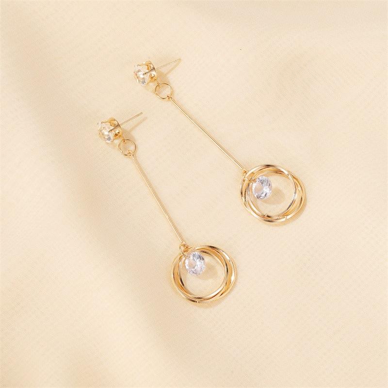 Earrings Temperament Simple Long Multilayer Ring Crystal Earrings Light Luxury Goddess Tassel Earrings