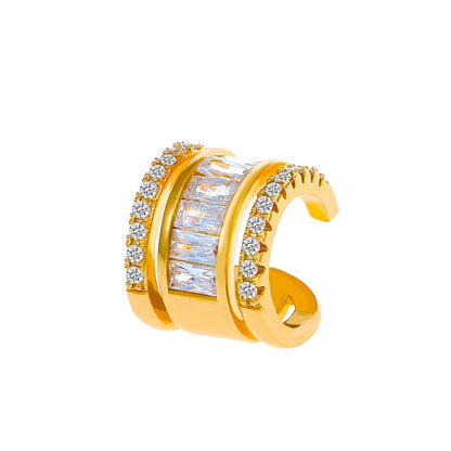 Retro copper inlaid zircon ear clip without ear hole ins fashion niche design geometric C-shaped diamond ear bone clip