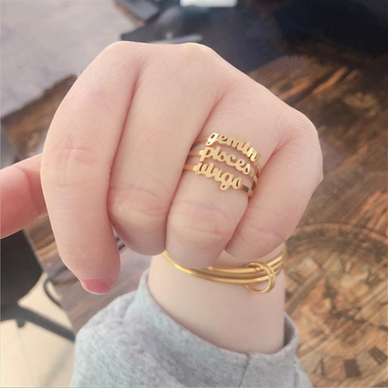 Stainless Steel Zodiac Ring Creative Alphabet Adjustable Ring