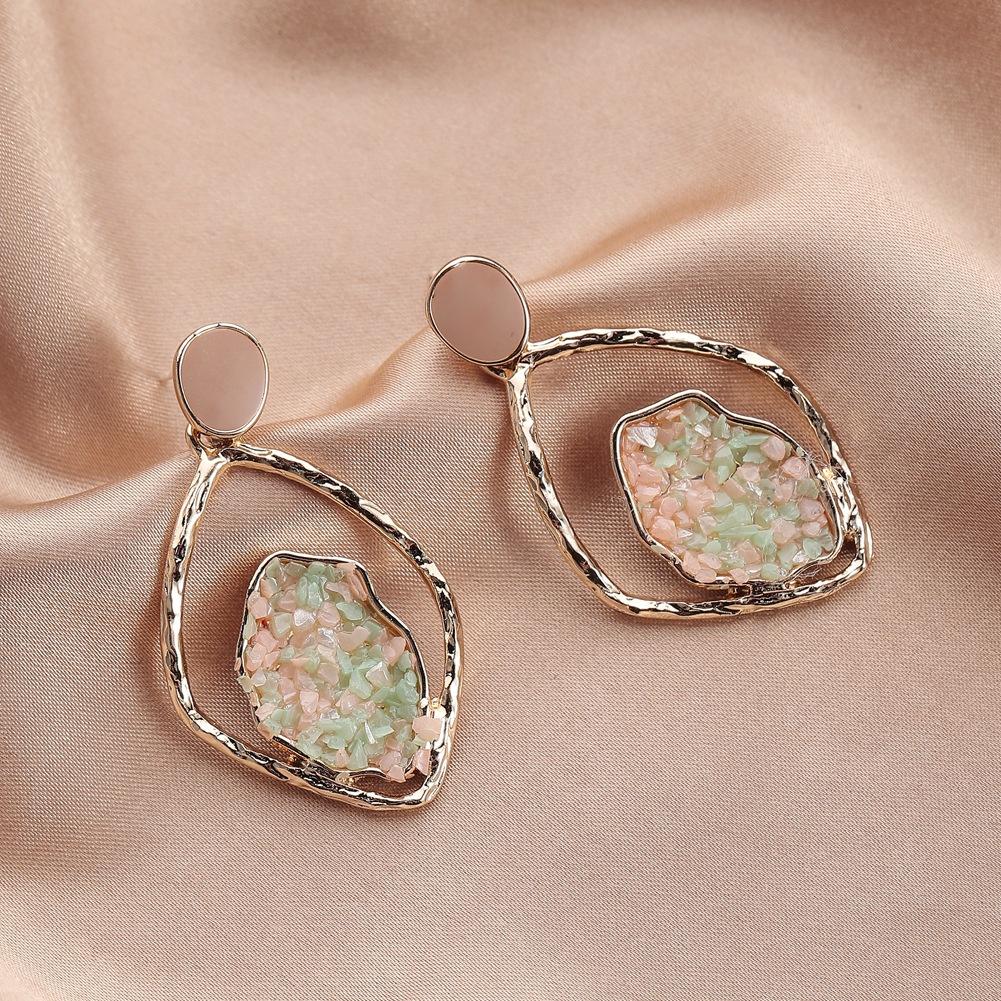 Light luxury leaf hollow out broken diamond drop oil earring temperament small fresh earring personality simple earrings jewelry