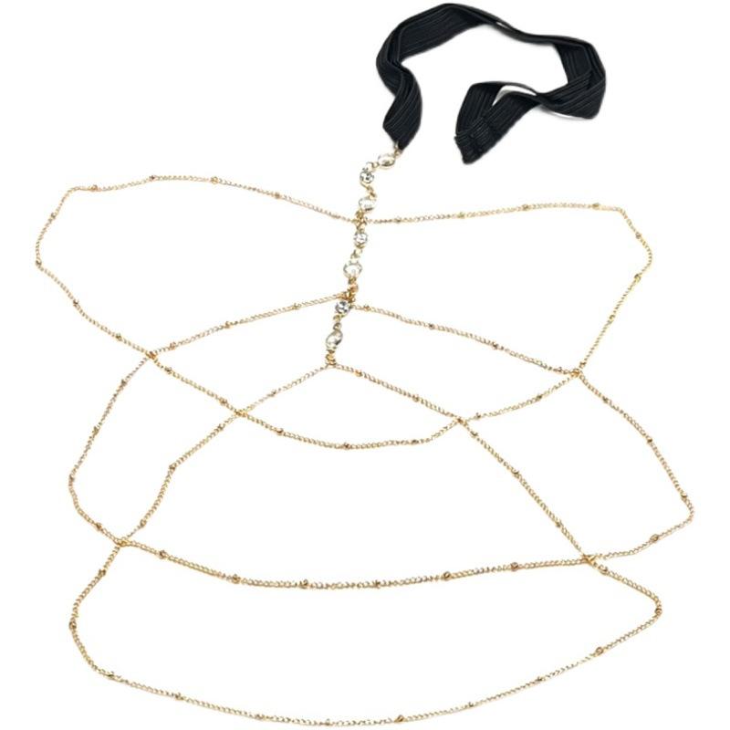 Bohemian three-layer tassel crystal pearl metal thigh chain female summer fashion sexy beach leg chain