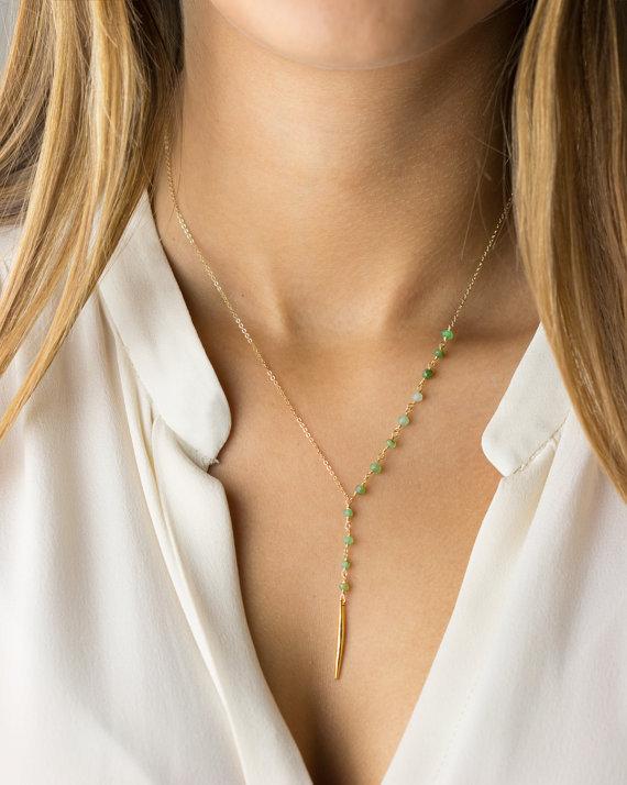 Simple White Tower Style Turquoise Rod Pendant Clavicle Chain Ladies Necklace