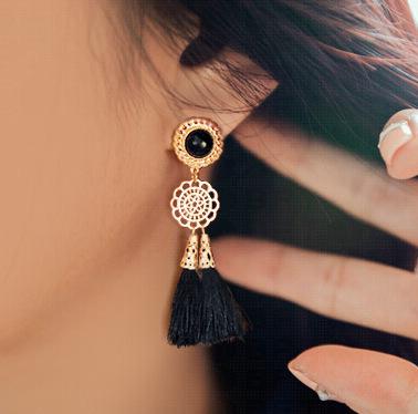 Fashion Tassel Temperament Earrings Long Section Sweet Black Pearl Earrings Exaggerated Famous Jewelry