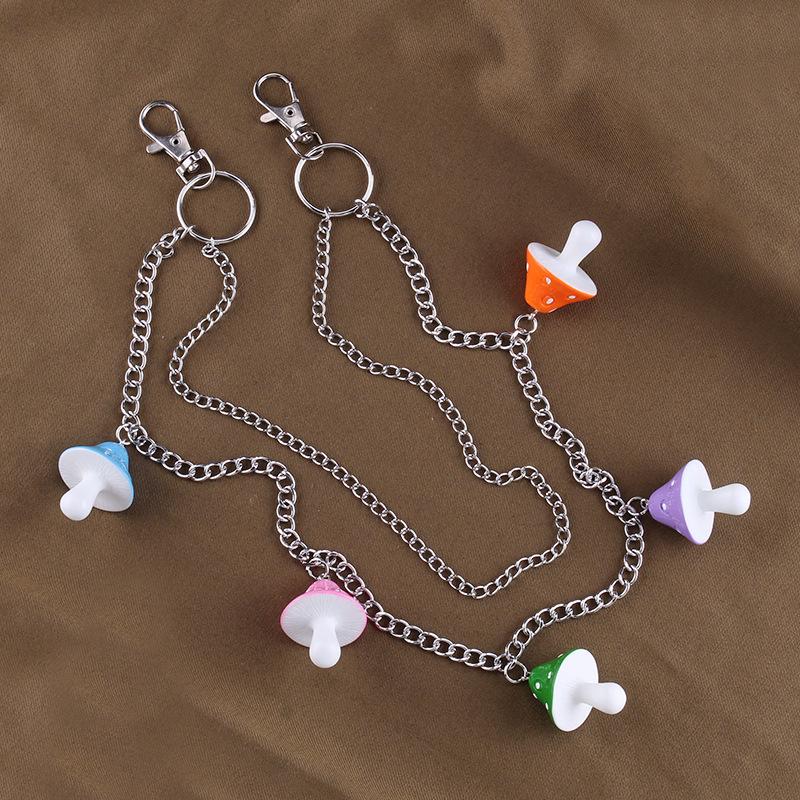 Creative color mushroom head pendant waist chain double ring pendant personalized all-match pants chain