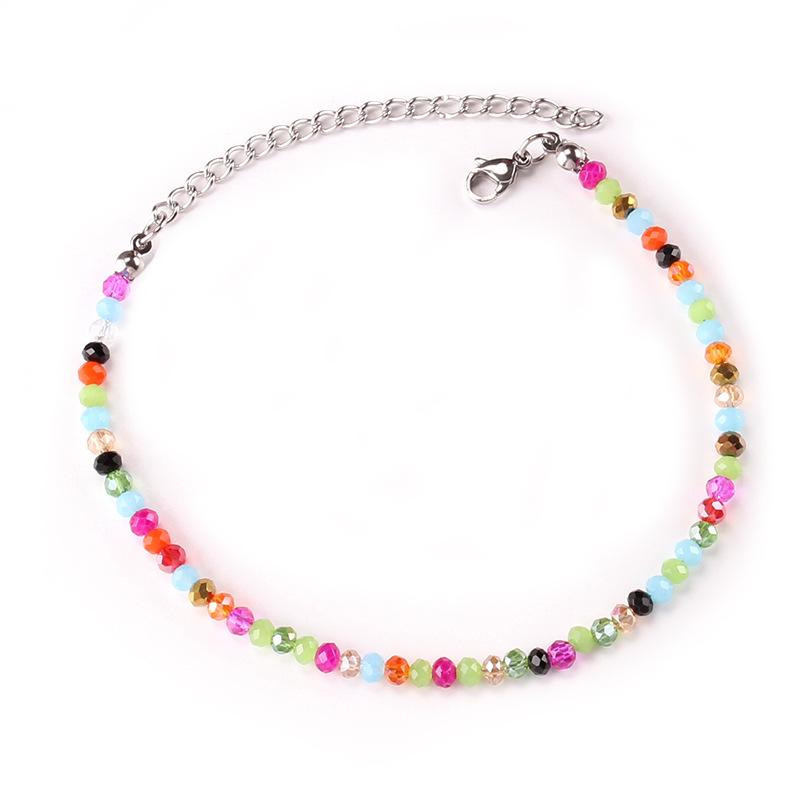 Bohemian Short Long Necklace Choker Fashion Versatile Color Crystal Bead Anklet