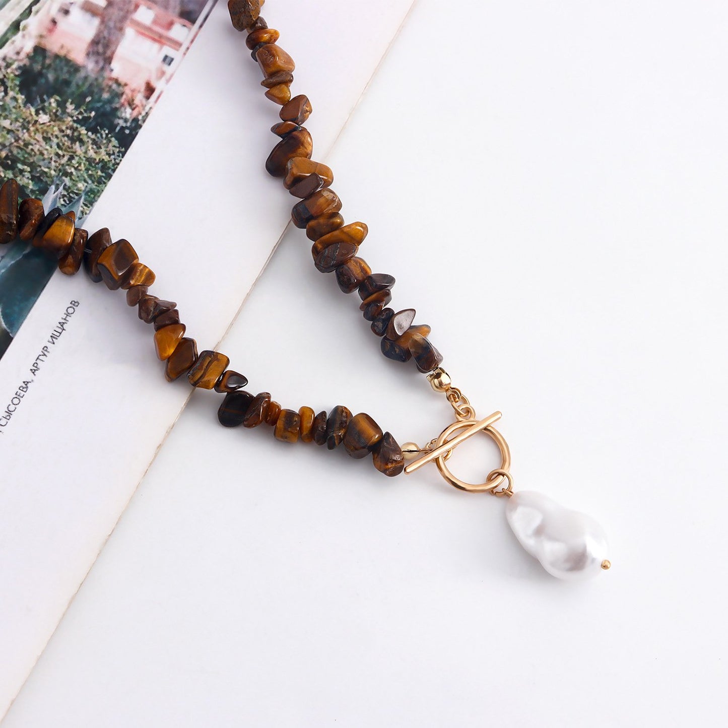 Jewelry Large Shaped Pearl OT Buckle Necklace Female Beach Simple Trend Brown Turquoise Necklace