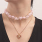 Jewelry ins double-layer pink love beaded necklace female niche design light luxury clavicle chain