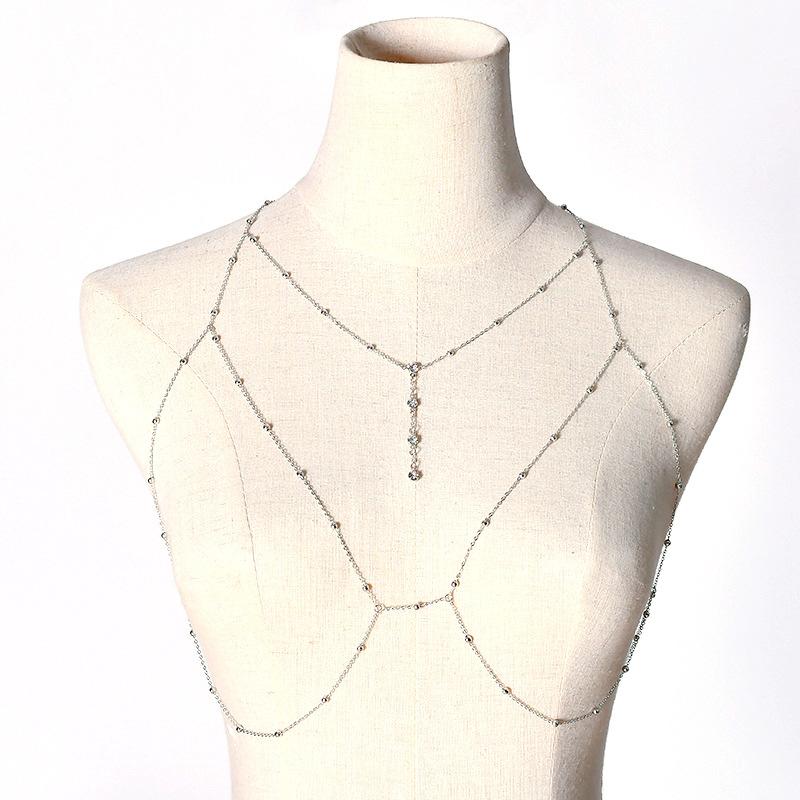 Sexy Exaggerated Beach Casual Body Clothing Chain Necklace Flash Diamond Pendant Tassel Necklace Chest Chain