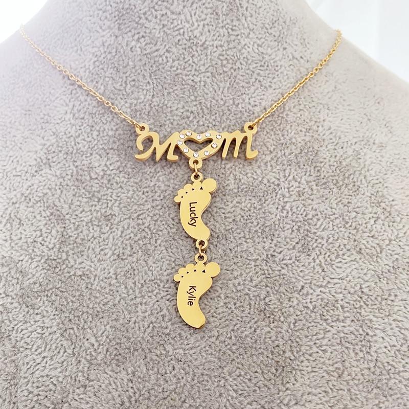 Personalized Custom Family Foot Necklace Female Name Full Diamond Clavicle Chain