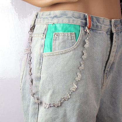 Jewelry punk retro light luxury small many diamond-encrusted butterfly trendy trouser chains
