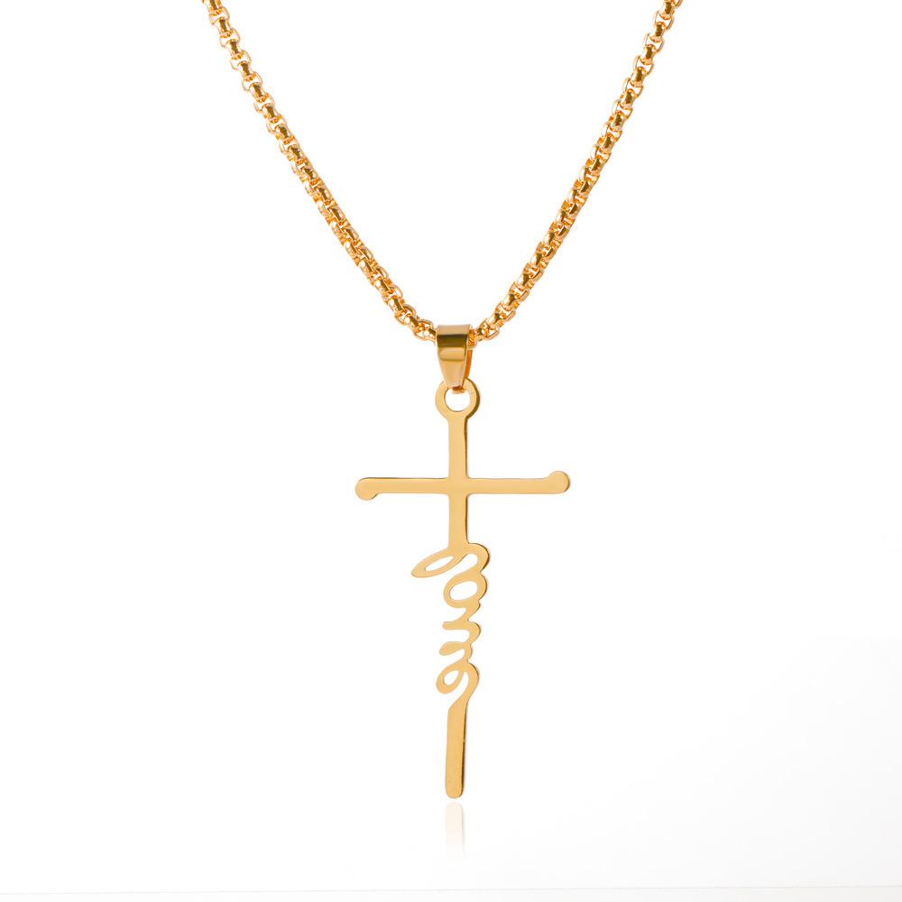 English letter pendant necklace stainless steel cross clavicle chain punk hip hop jumping disco necklace female