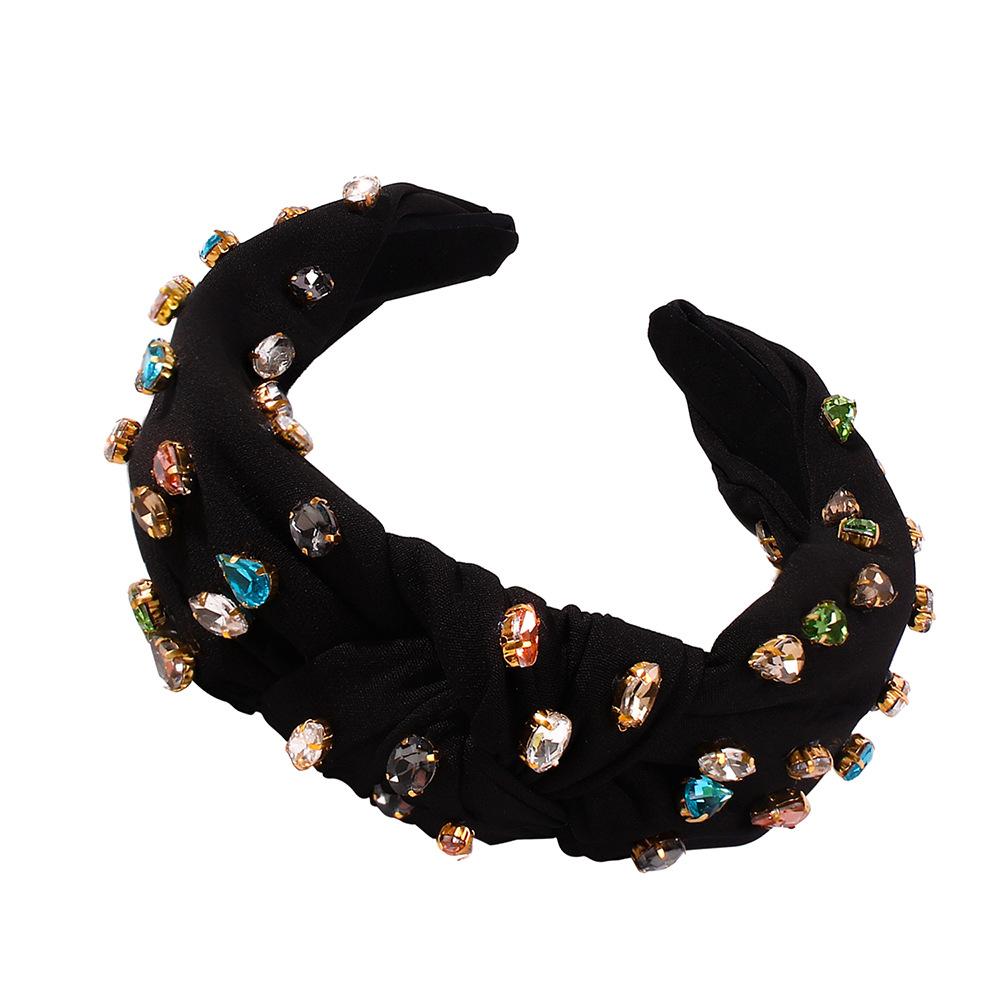 F221 wide-brimmed fabric headband fashion stained glass diamond knotted headband versatile hair accessories