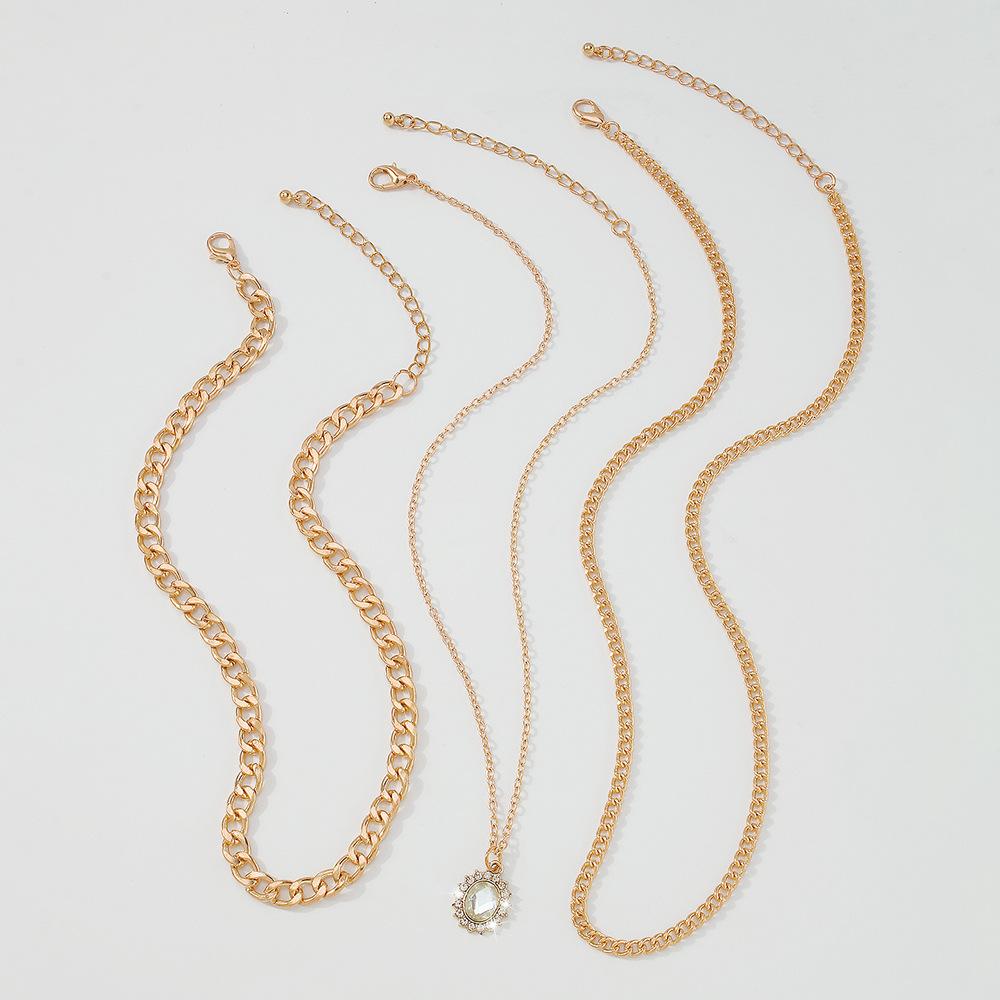 N9692 Multilayer Necklace Geometric Glass Diamond Thick Chain Necklace Fashion Temperament Alloy Necklace