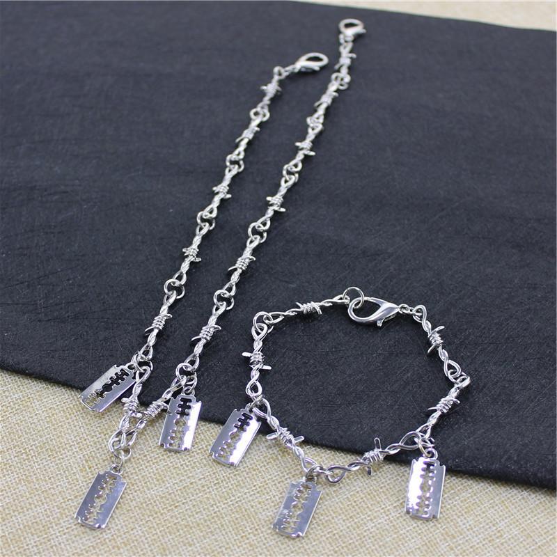 Hip-hop tide brand prickly thorn bracelet ins male and female jewelry with the same paragraph Hong Kong dark male and female neck chain blade necklace