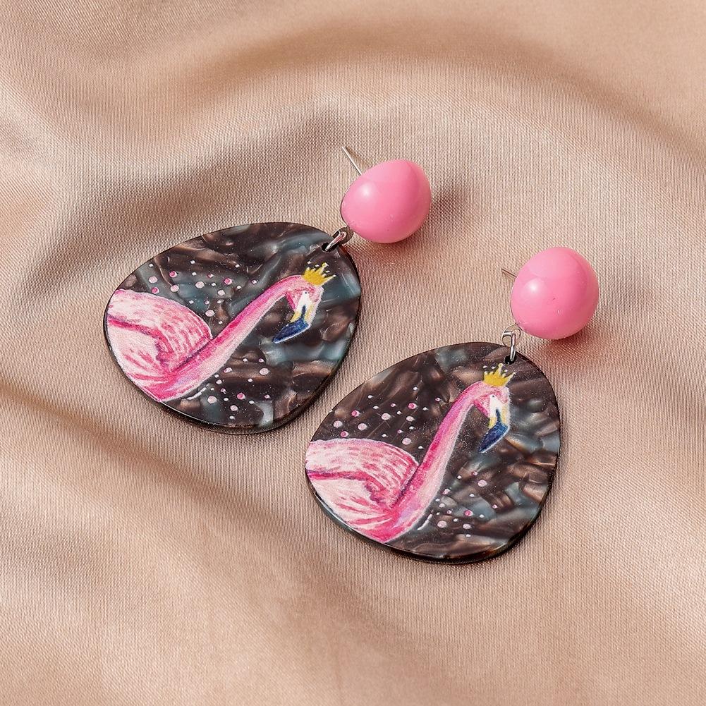 Irregular round earrings niche design flamingo graffiti earrings acrylic sheet accessories