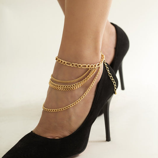 Jewelry punk multi-layer hollow metal chain anklet female simple U layer cross chain anklet