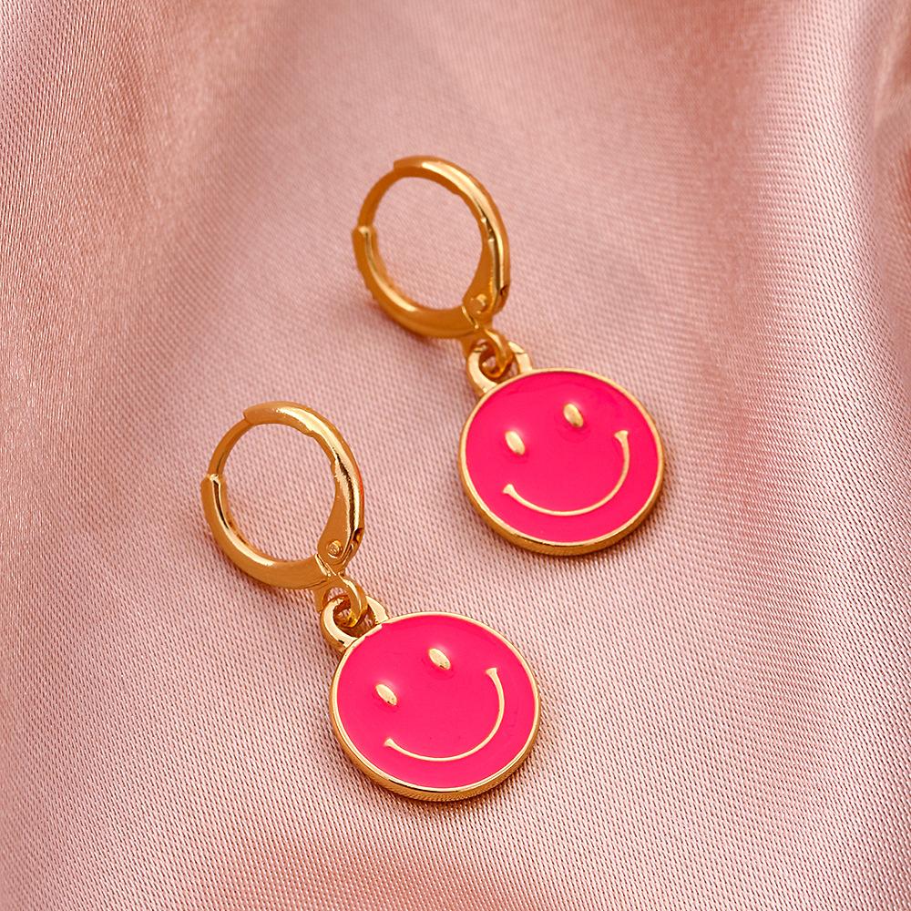 Ins cute dripping oil smiling face earrings simple metal smile earrings fashion creative earrings earrings female