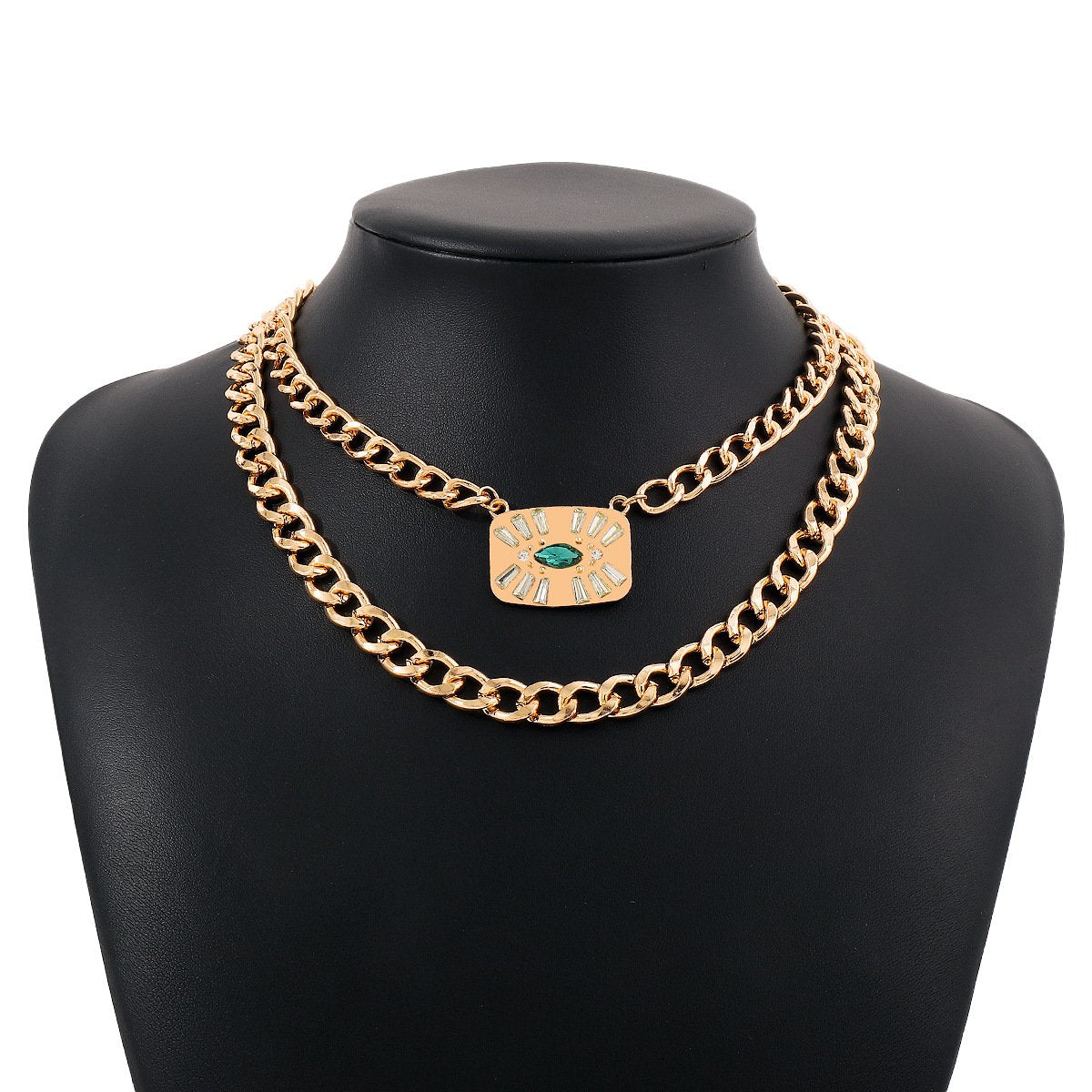 N1715 jewelry thick chain punk exaggerated necklace stacked rhinestone eyes hip-hop necklace