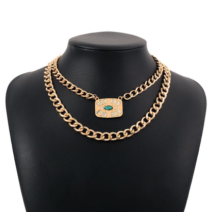N1715 jewelry thick chain punk exaggerated necklace stacked rhinestone eyes hip-hop necklace