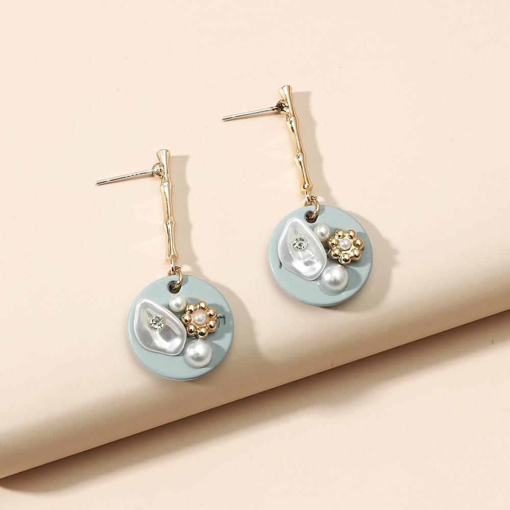 Temperament baroque pearl round earrings simple bamboo retro word earrings summer sweet ear accessories