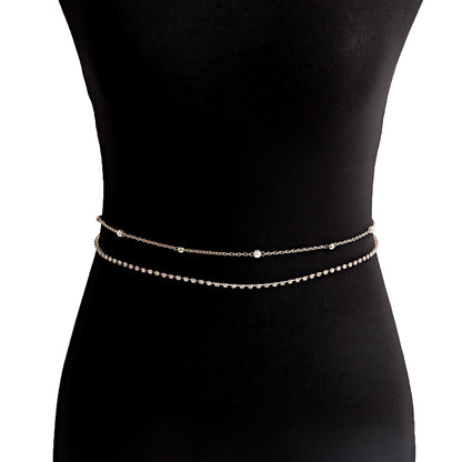 Jewelry fashion double-layer diamond claw chain metal small fragrant waist chain waist ornament female beautiful body jewelry