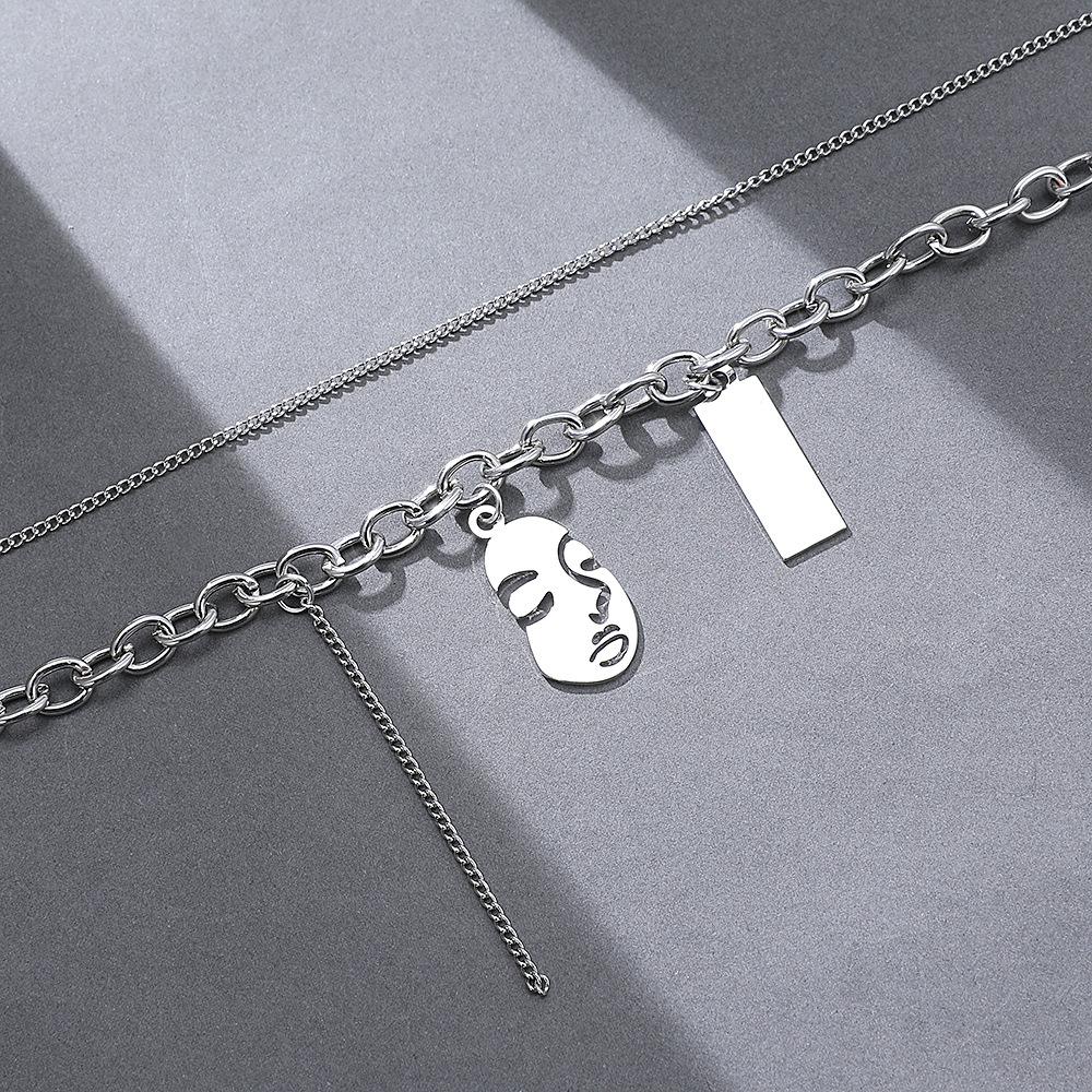 ins abstract face necklace female fashion temperament funny personality portrait pendant clavicle chain hip-hop necklace