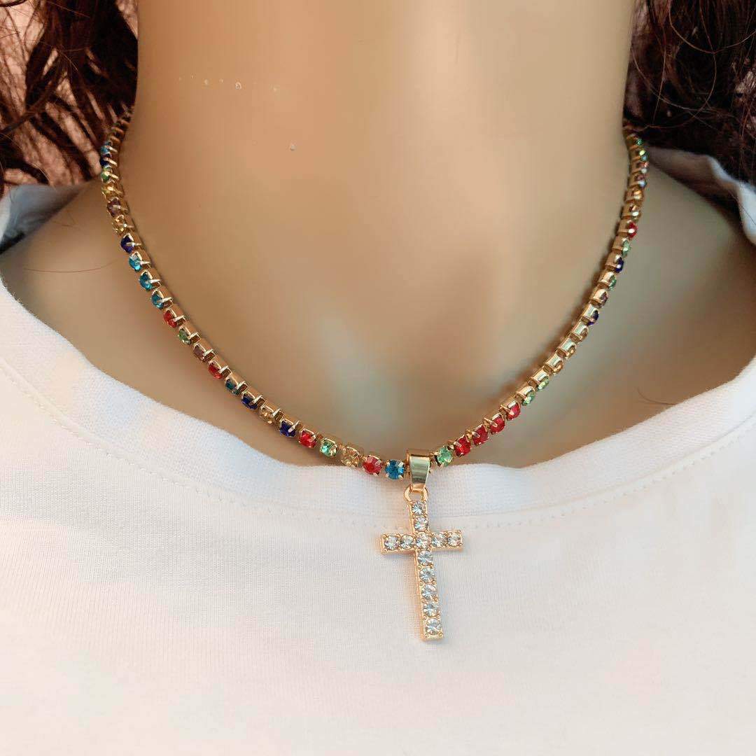 Jewelry Creative Simple Versatile Ins Pendant Full Diamond Cross Short Clavicle Necklace Female