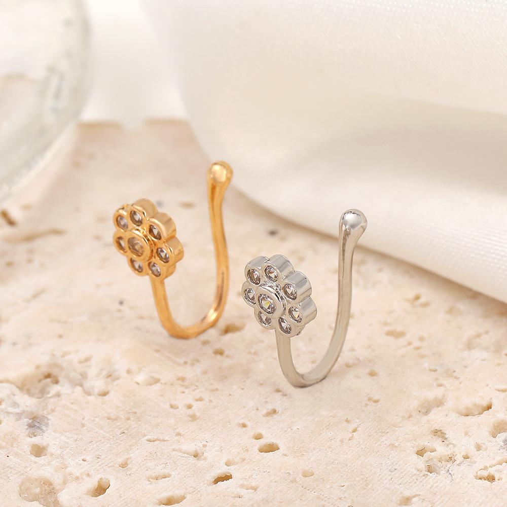 Flower zircon nose ring metal U-shaped micro-inlaid non-piercing nose nail simple piercing jewelry