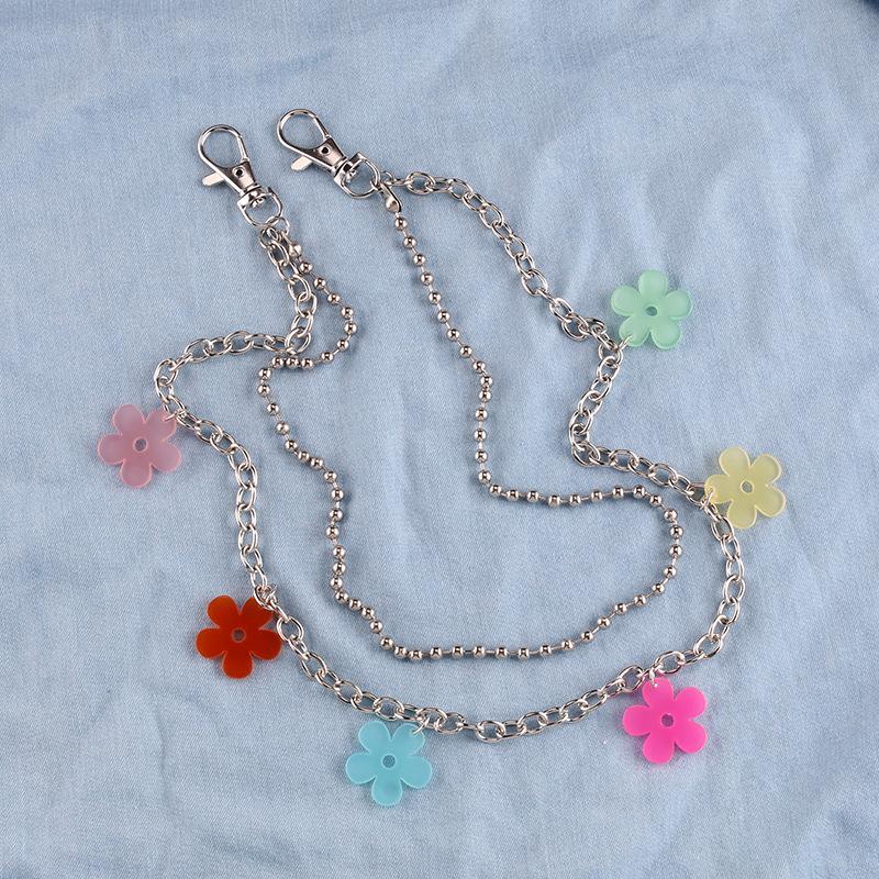 Jewelry double-layer candy-colored resin small flower waist chain street shooting hip-hop ball chain pants chain