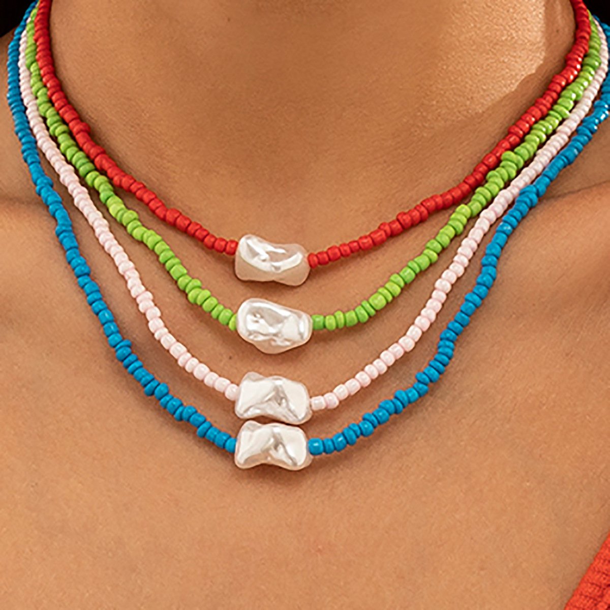 Jewelry Personality Shaped Imitation Pearl Beaded Necklace Simple Irregular Rice Holiday Bead Necklace Female