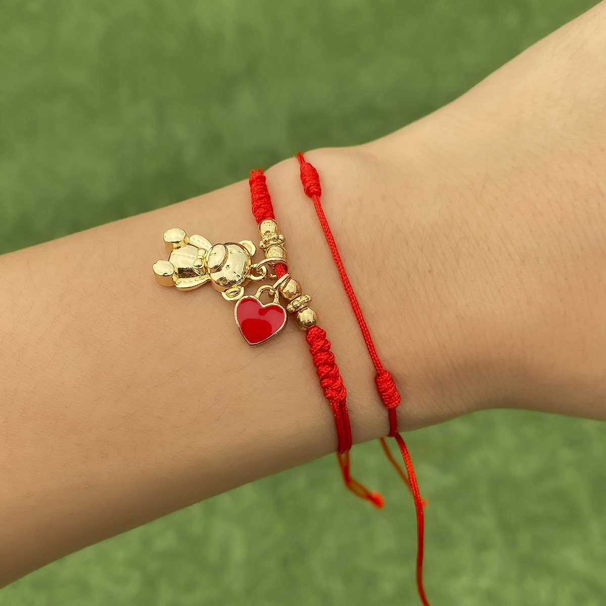 Jewelry simple winding adjustment red rope jewelry female creative braided bead heart-shaped bear bracelet