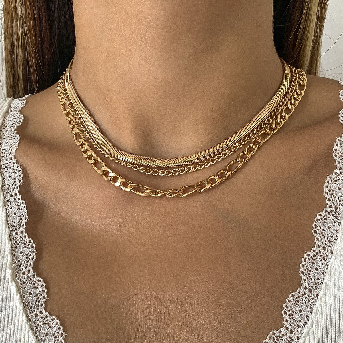 Jewelry Punk Geometric Metal Chain Necklace Retro Simple Clavicle Necklace Set Female