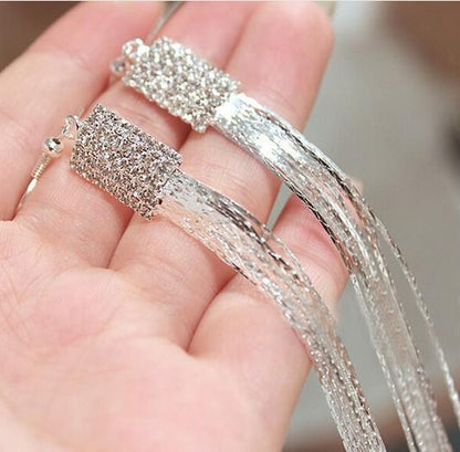 Fashion Square Tassel Earrings Long Diamond Rhinestone Ear Wire Sweet Earrings Jewelry