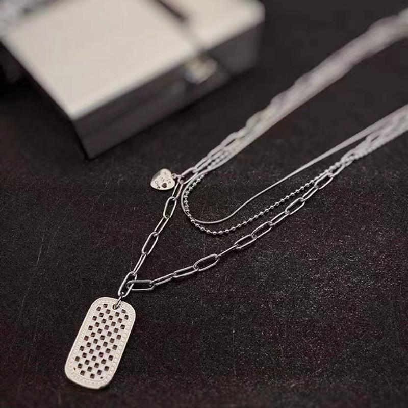 Specially for retro checkerboard necklace stainless steel multi-layer tassel chain ins net red necklace ladies