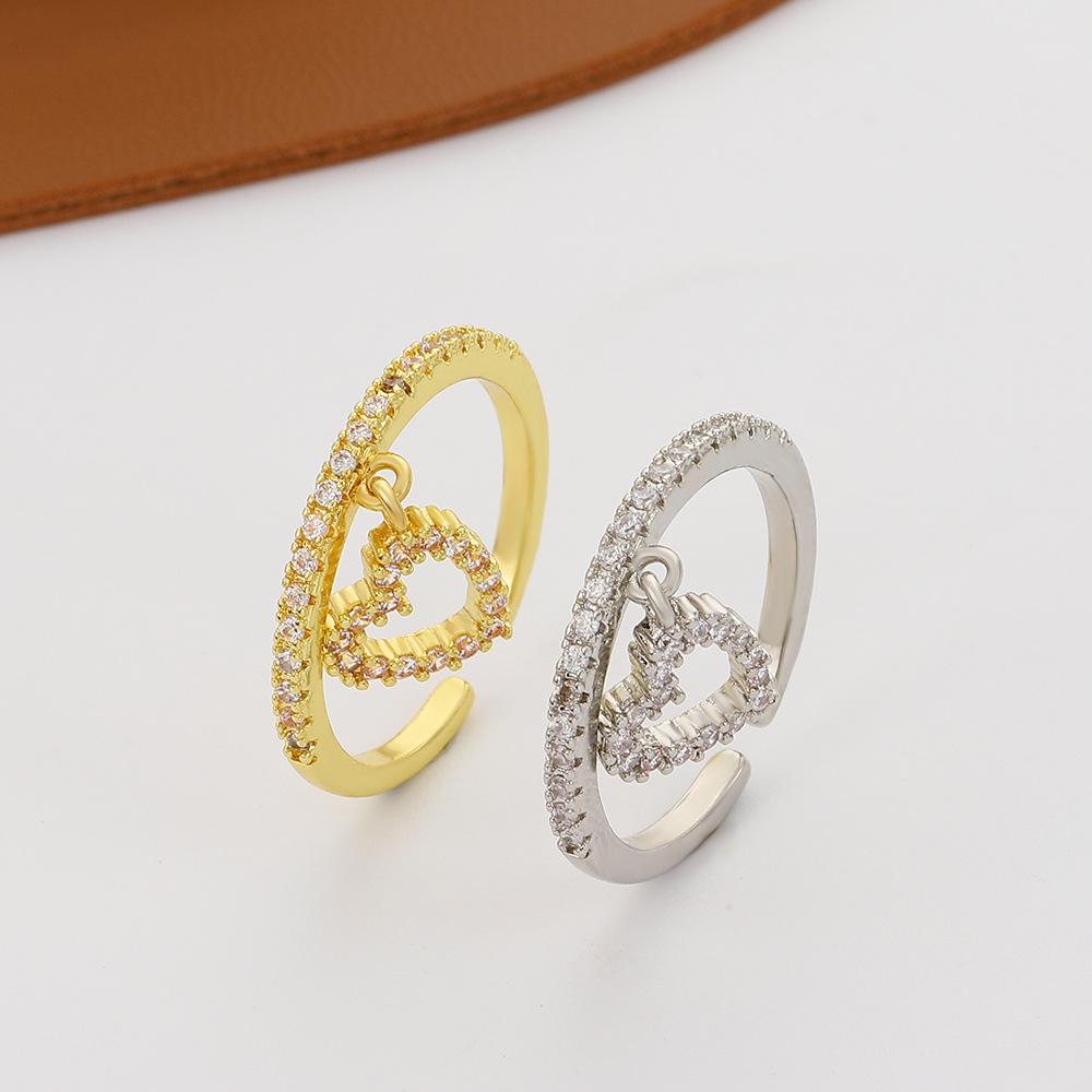 ins diamond love pendant ring female fashion light luxury niche design hollow geometric peach heart index finger ring