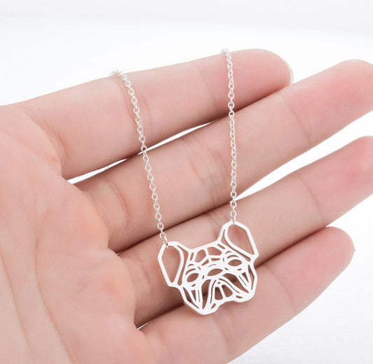 French Bulldog Necklace Bulldog Big Dog Head Animal Necklace Cute Cute Origami Geometric Dog Pendant Necklace