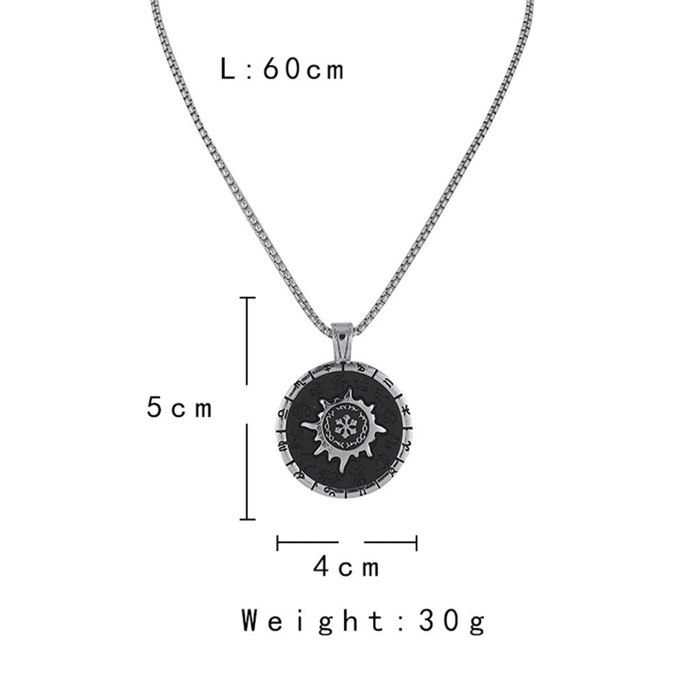 Trendy Atmosphere Sun Star Compass Constellation Pendant Titanium Steel Punk Exaggerated Men's Cool Round Card Necklace