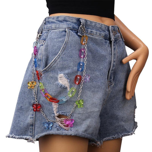 Jewelry street shooting color chain pants chain fashion candy color sexy hot girl butterfly waist chain