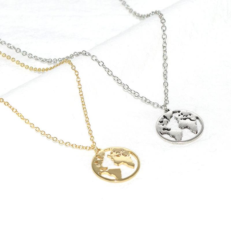 Popular Jewelry Fashion Personality Round Hollow Your World Map Pendant Female Necklace Clavicle Chain