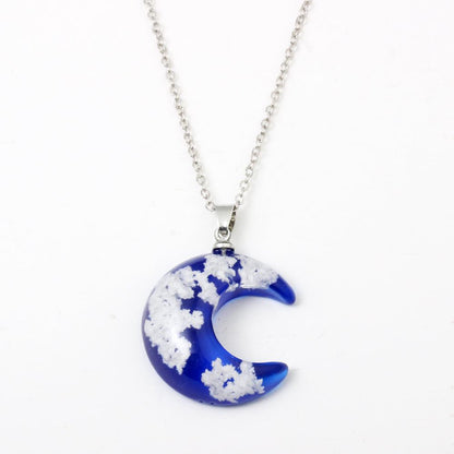 ETSY creative fashion handmade jewelry blue sky white cloud forest transparent blue moon resin pendant necklace