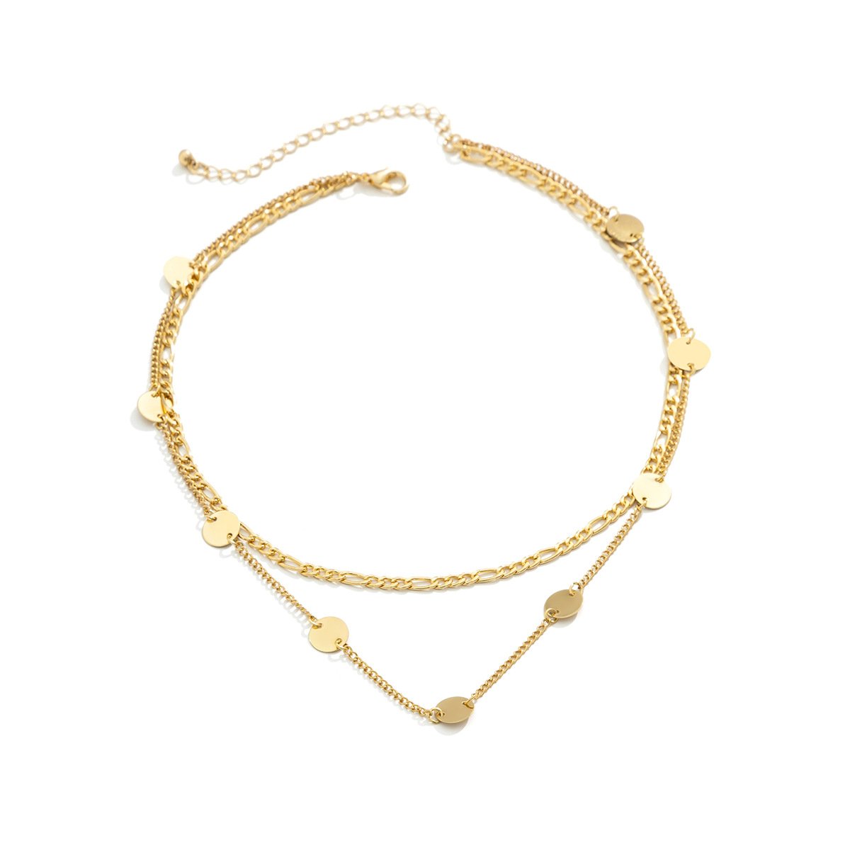 Jewelry Hip Hop Hollow Metal Clavicle Necklace Simple Geometric Double Layer Sequin Chain Necklace Women