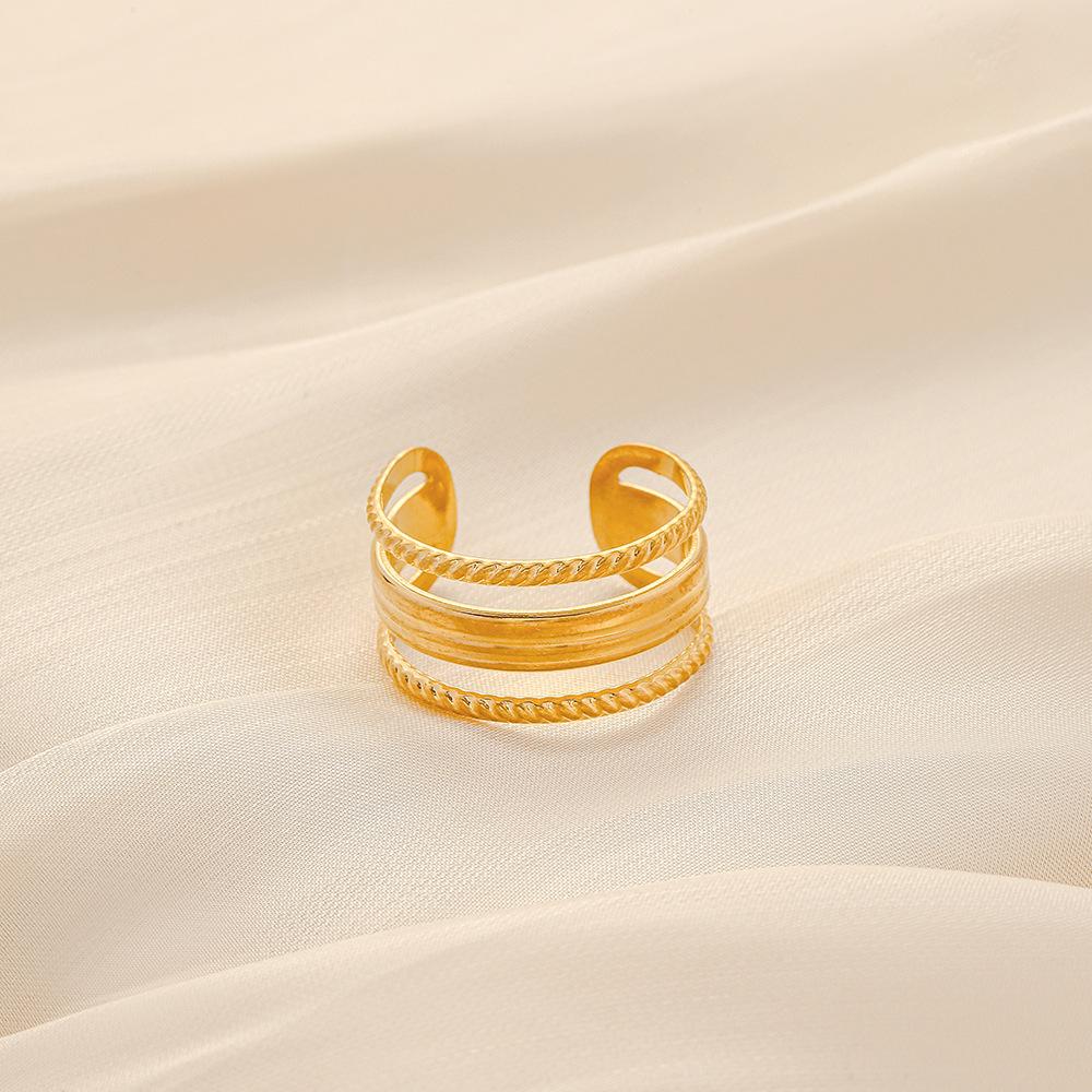 Stylish and high-end cold stainless steel opening simple geometric lines adjustable ring
