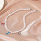 Ins cold temperament pearl necklace fantasy color butterfly clavicle chain simple short ladies necklace